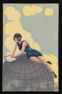 Woman on globe reading