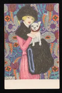 Woman with muff holding dog