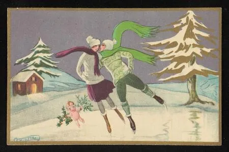 Man and woman ice skating