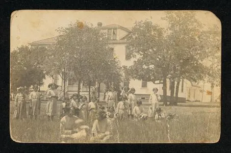Girls in the schoolyard, Sac and Fox Indian Schools, Stroud, Oklahoma, circa 1910s