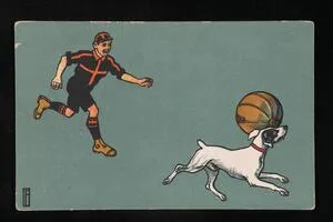 Man and a dog with a soccer ball