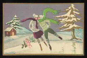 Man and woman ice skating